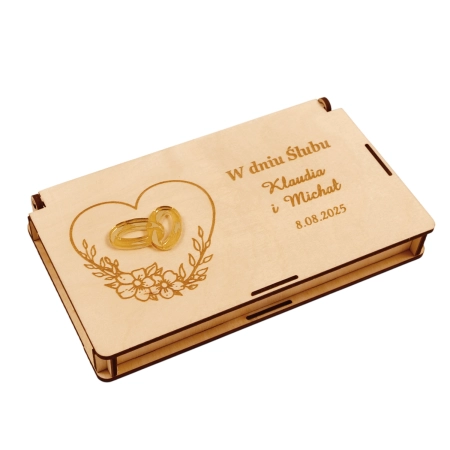 Drewniane pudełko na pieniądze na ślub prezent pamiątka wesele personalizowany grawer